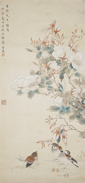 3陈之佛 花荫雀戏图.jpg